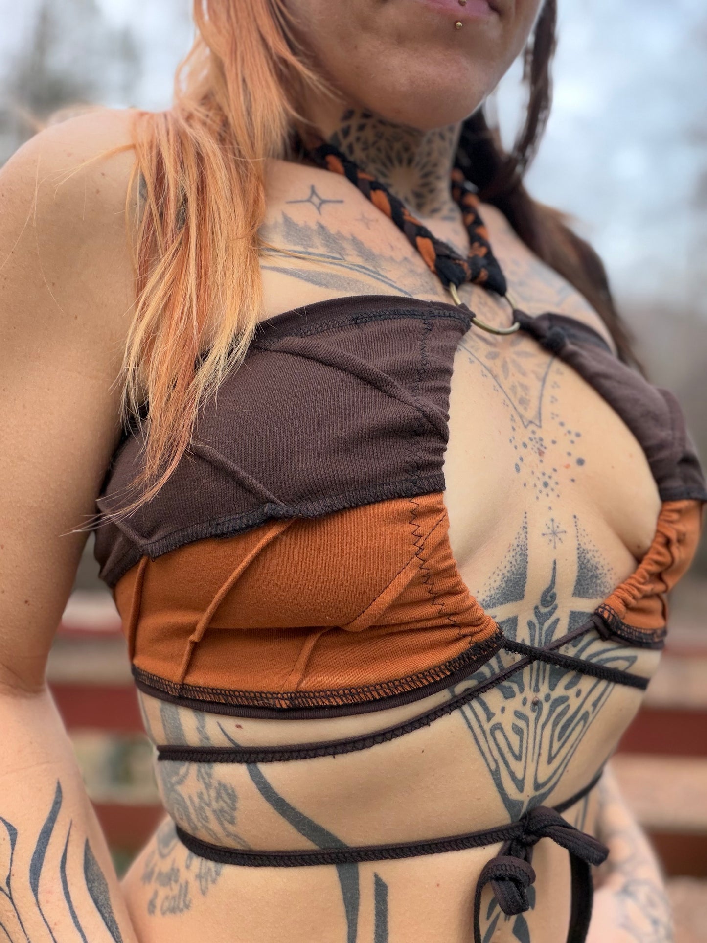 Earthy Flame Leaf Bandeau Top