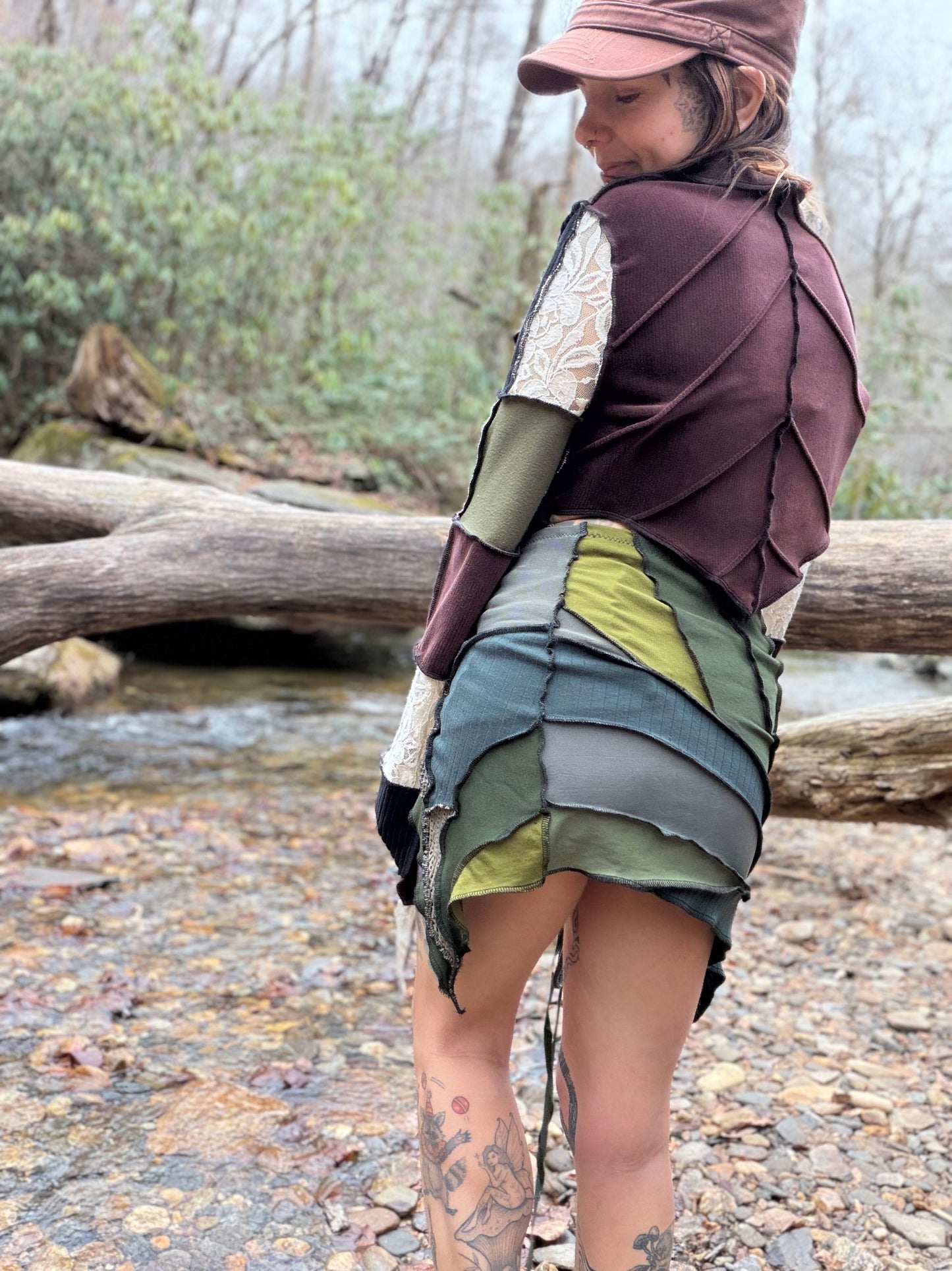Moss Goddess Wrap Mini Skirt