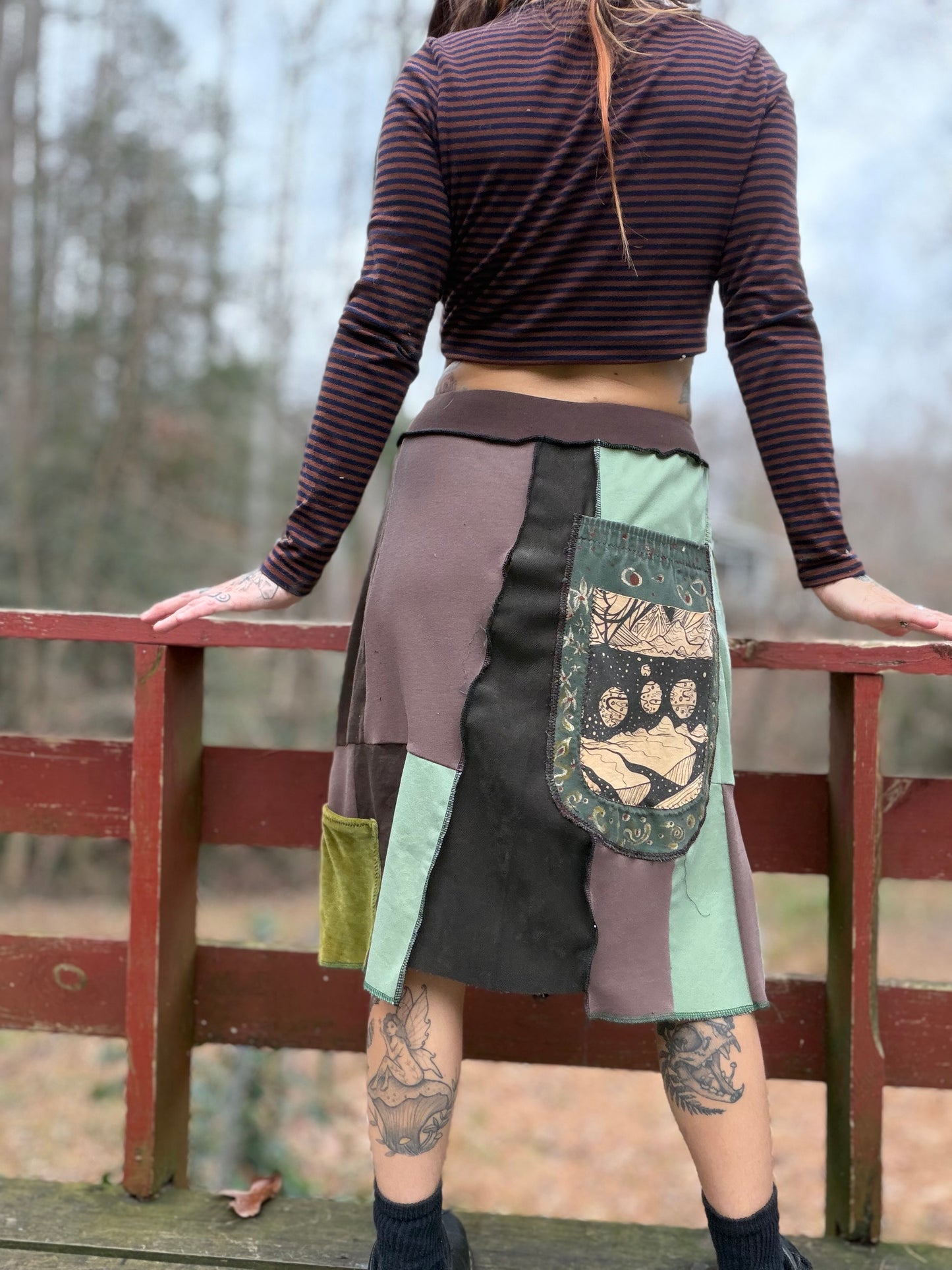 “Merge & Mend” Midi Artsy Skirt with Chain ~*