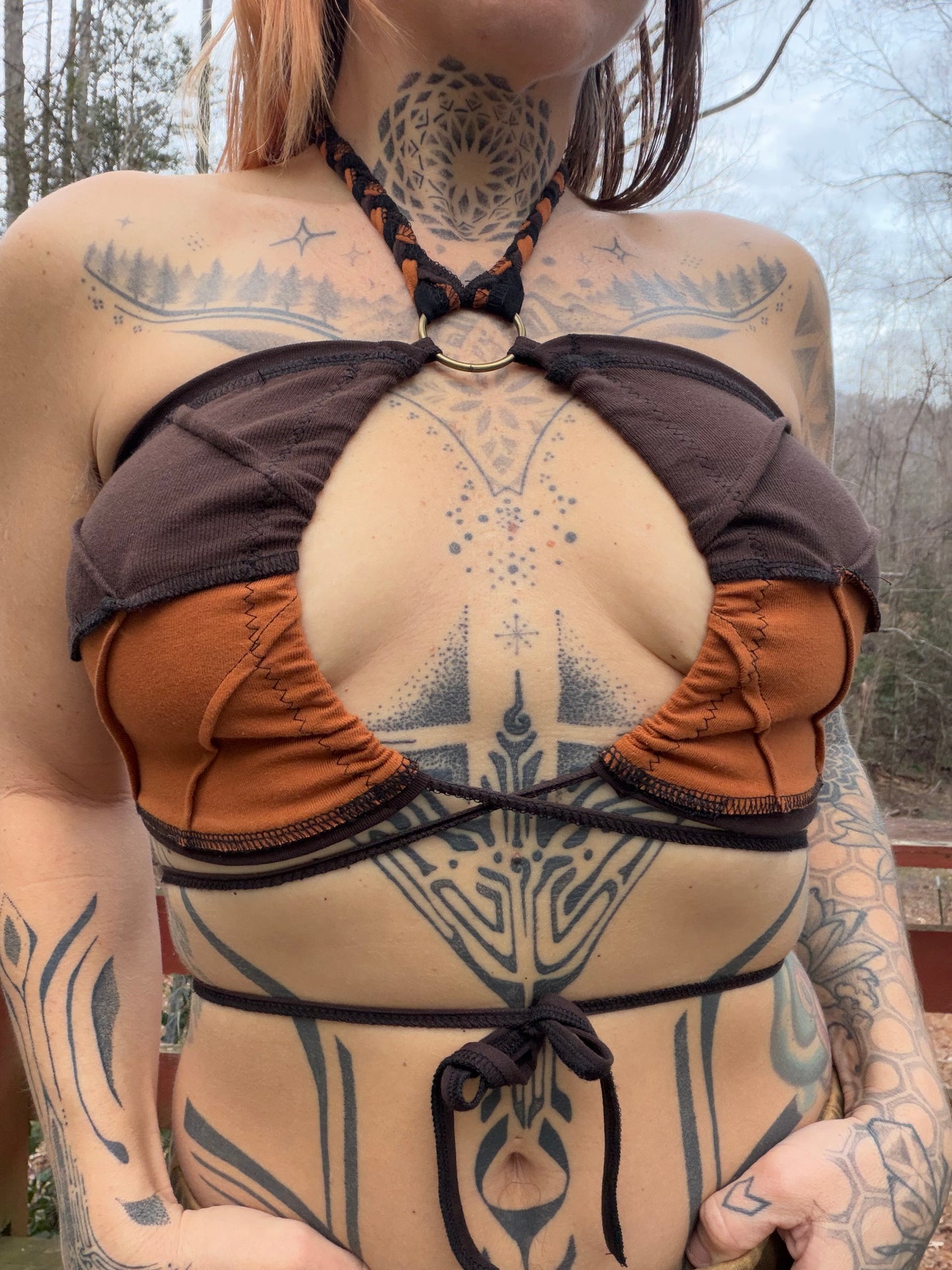 Earthy Flame Leaf Bandeau Top