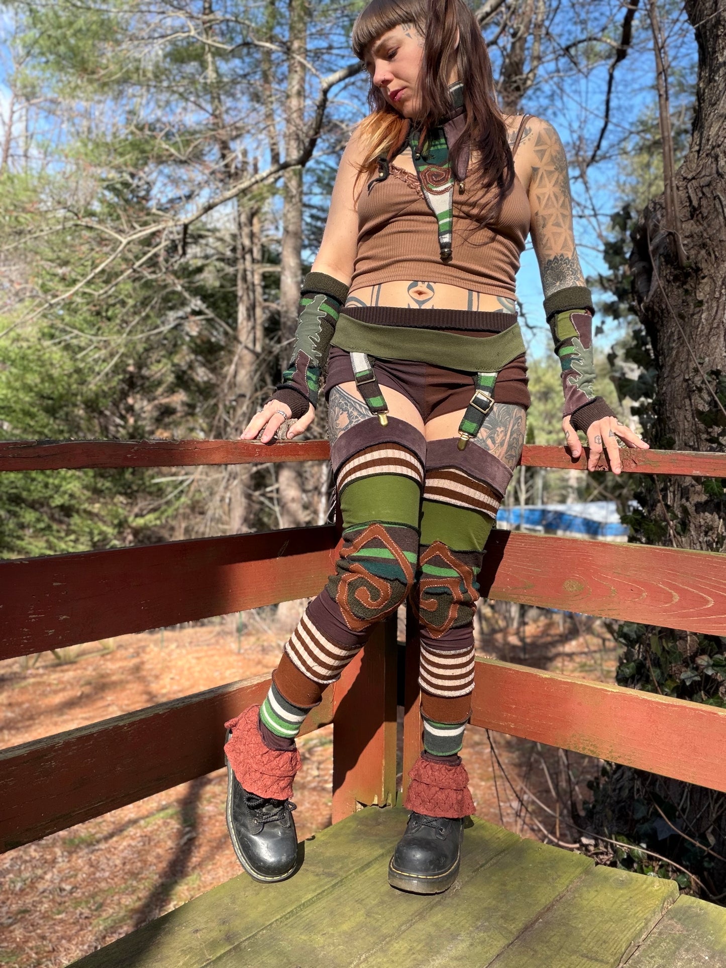 Forest Swirl Ruffle Leg Warmers with Garter Belt