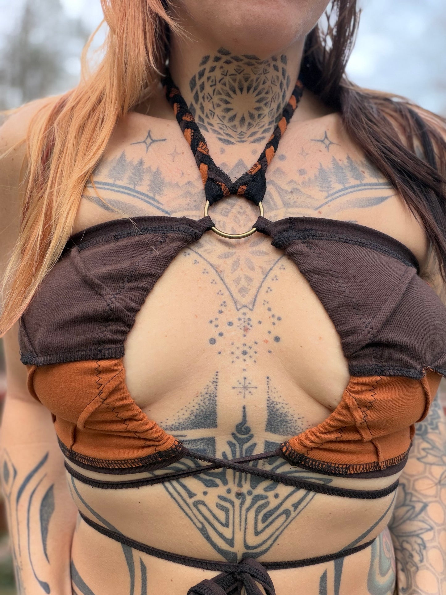 Earthy Flame Leaf Bandeau Top