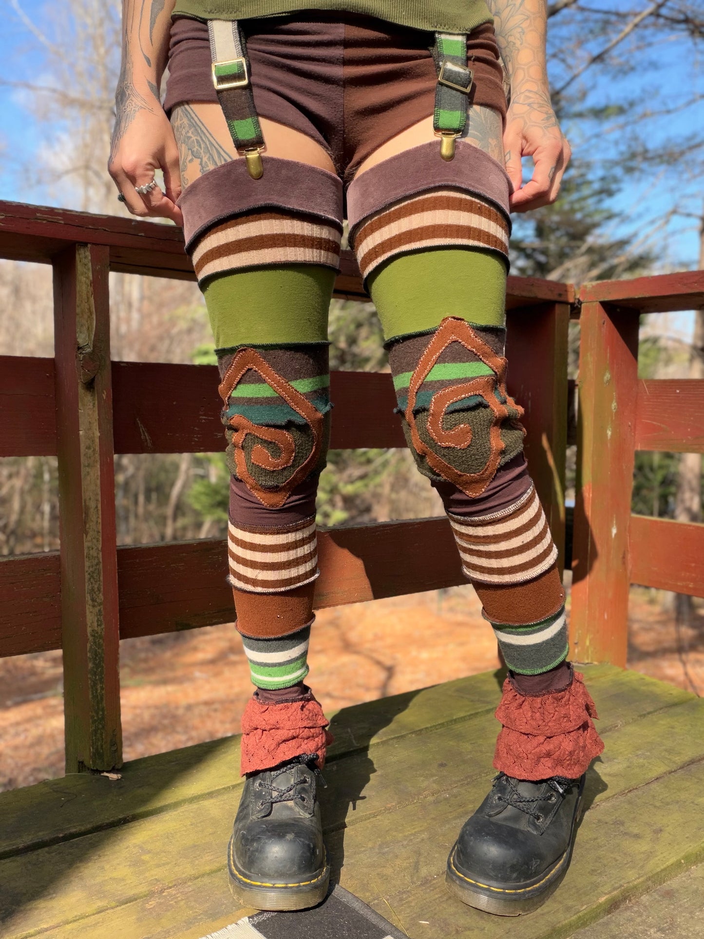 Forest Swirl Ruffle Leg Warmers with Garter Belt