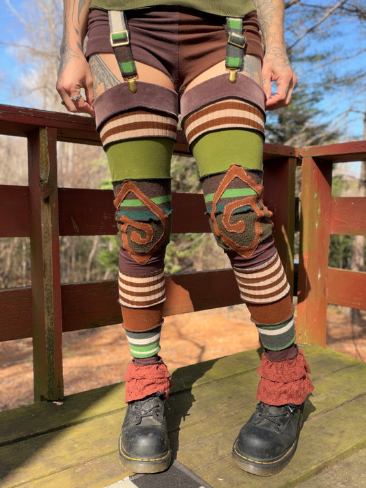Forest Swirl Ruffle Leg Warmers with Garter Belt