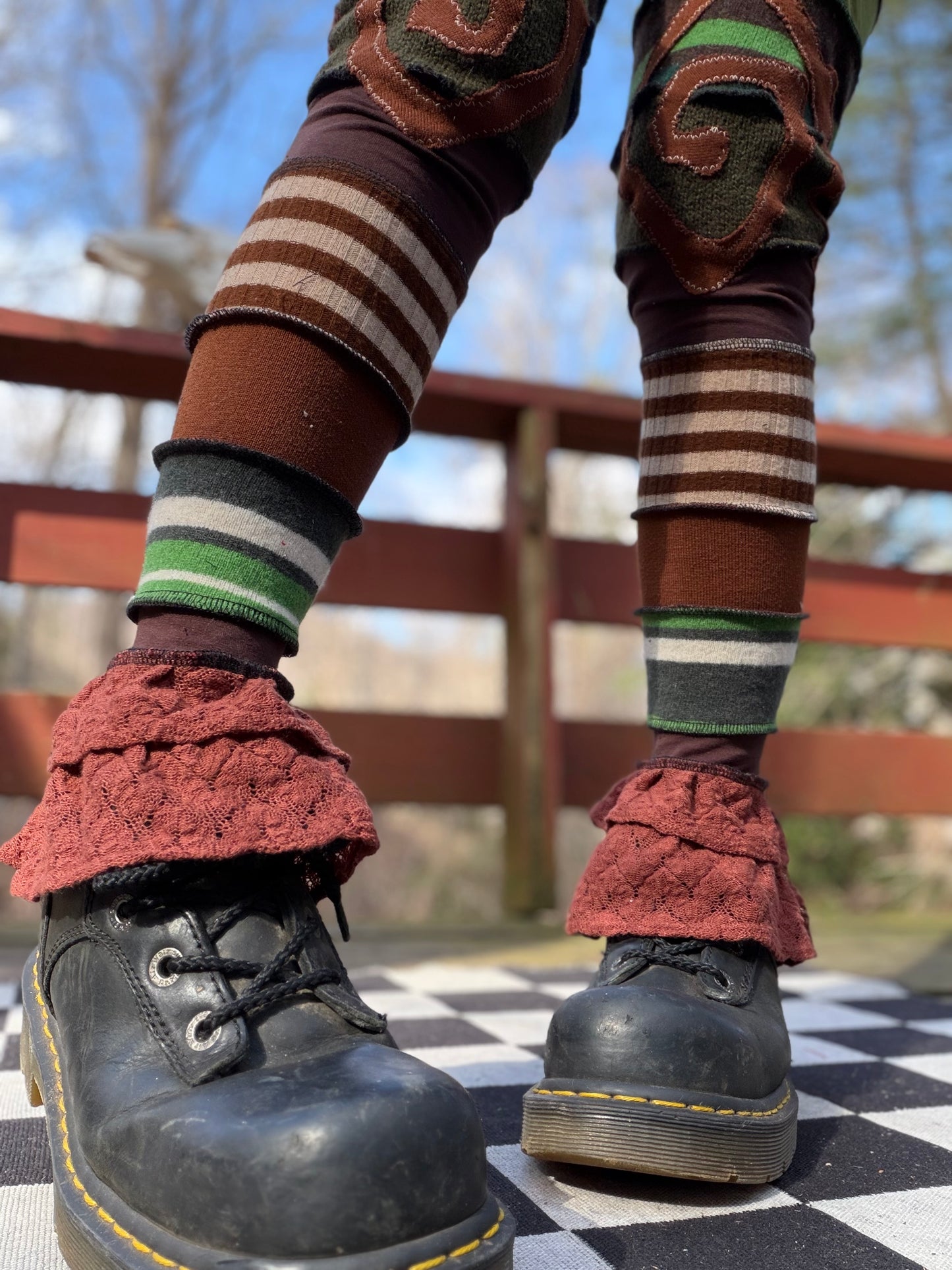 Forest Swirl Ruffle Leg Warmers with Garter Belt