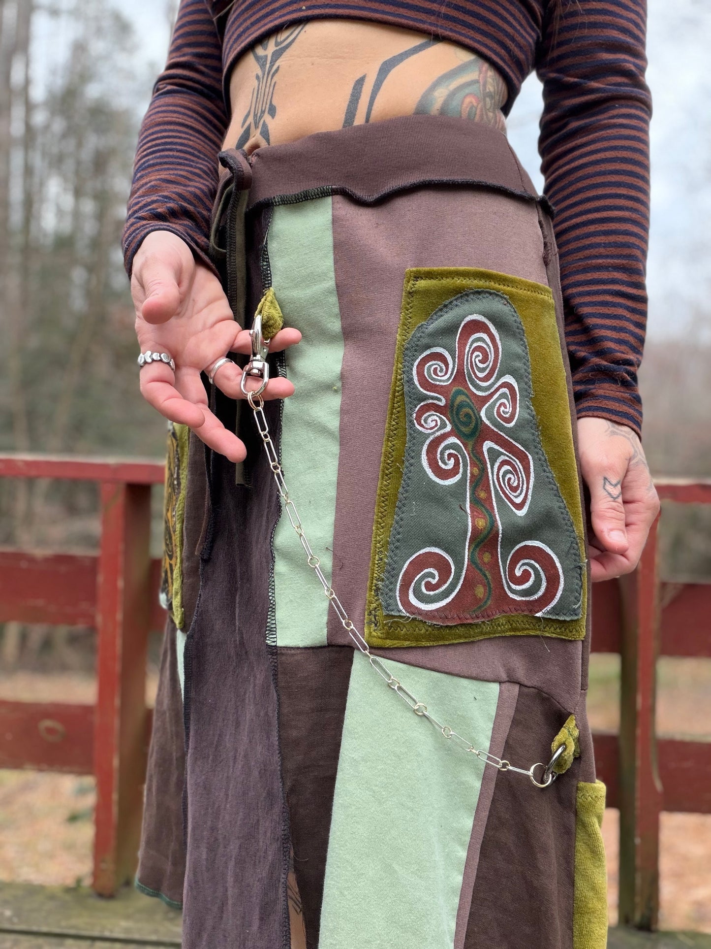 “Merge & Mend” Midi Artsy Skirt with Chain ~*