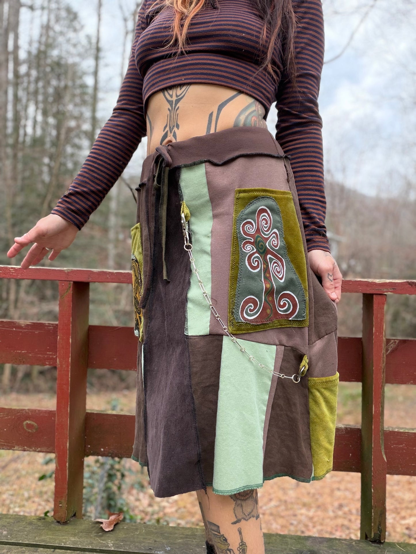 “Merge & Mend” Midi Artsy Skirt with Chain ~*