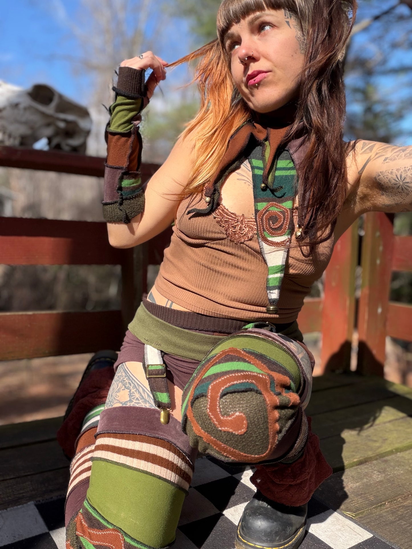 Forest Swirl Ruffle Leg Warmers with Garter Belt