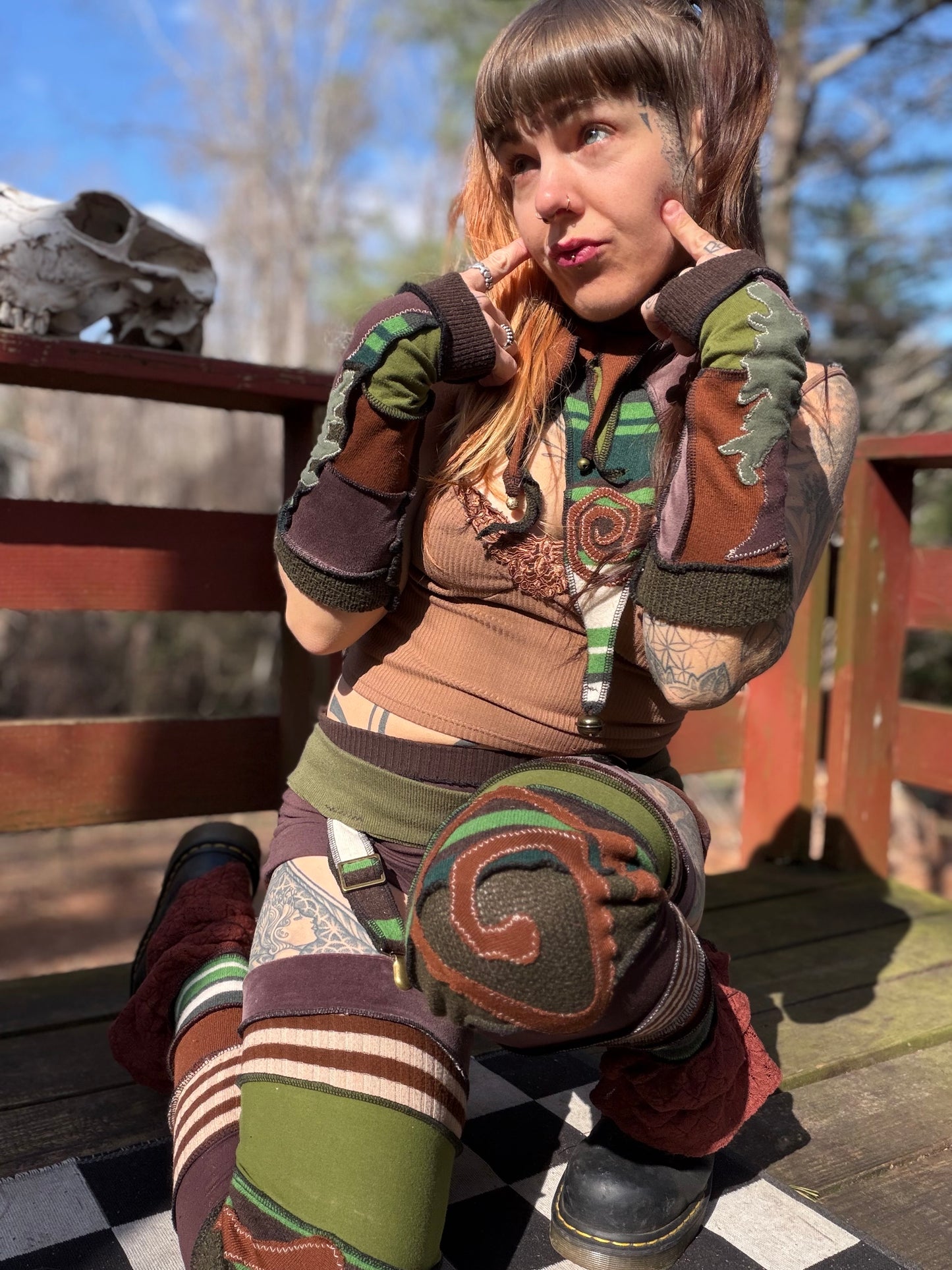 Forest Swirl Ruffle Leg Warmers with Garter Belt