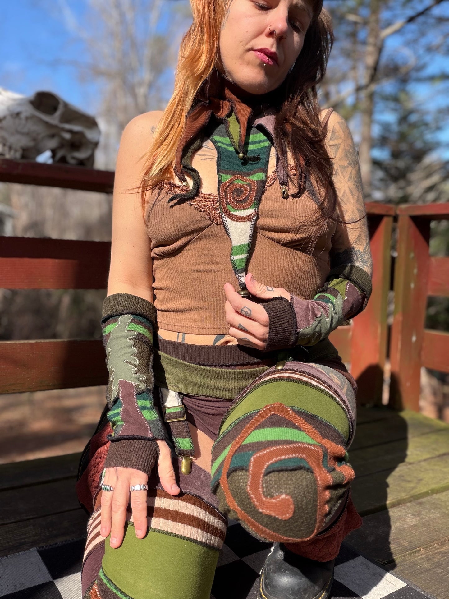 Forest Swirl Ruffle Leg Warmers with Garter Belt