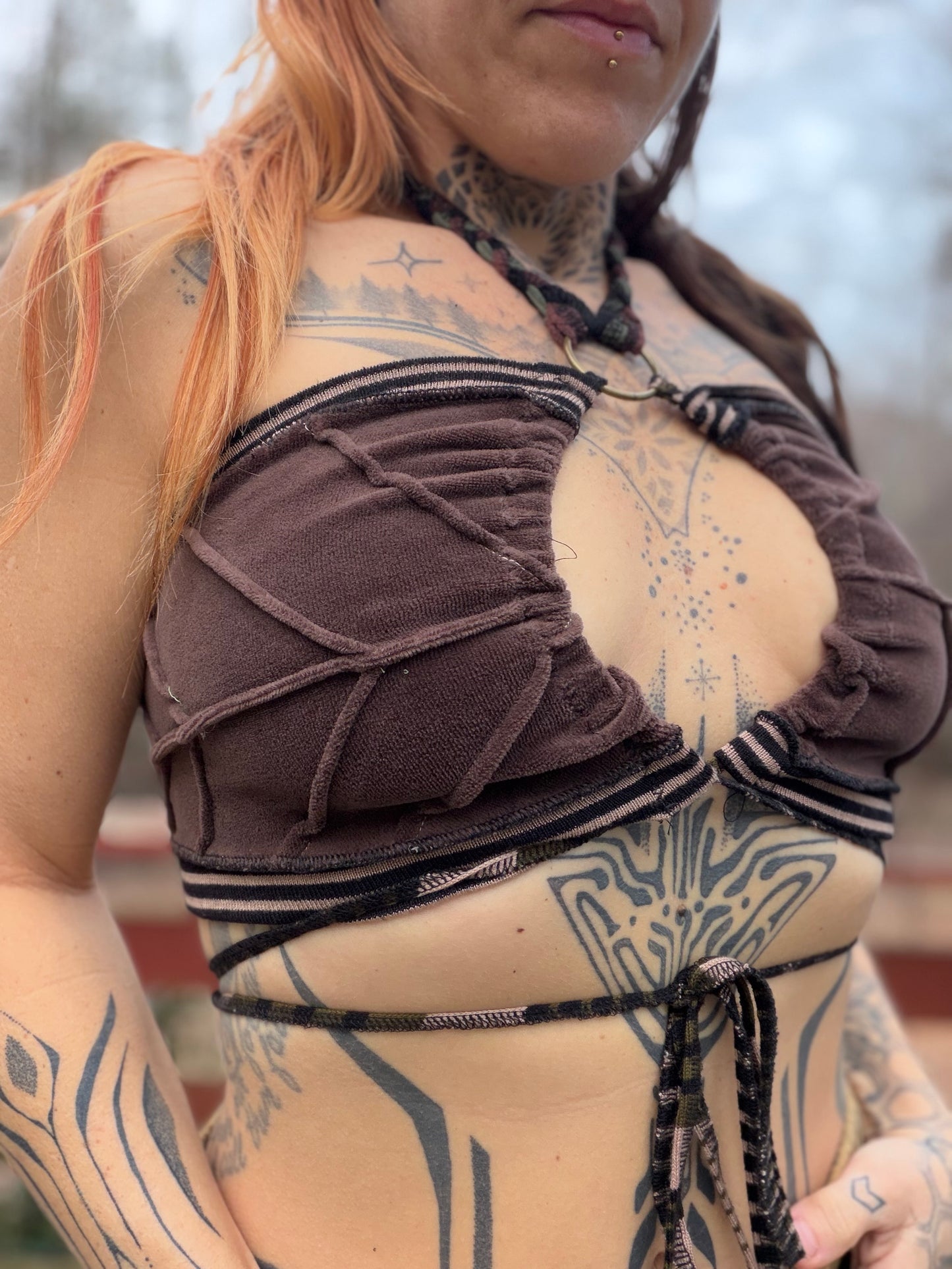 Chestnut Velour Leaf Bandeau Top