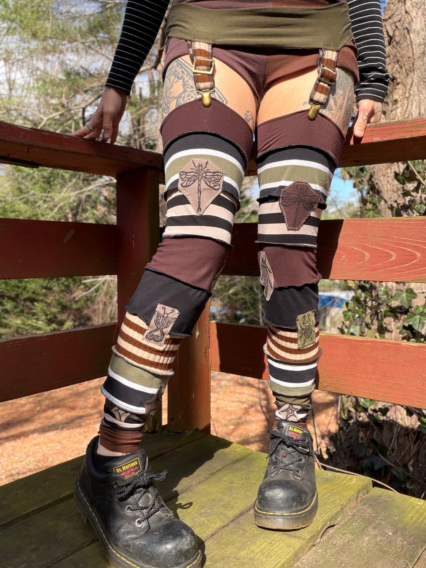 Earth Collage Leg Warmers With Garter Belt