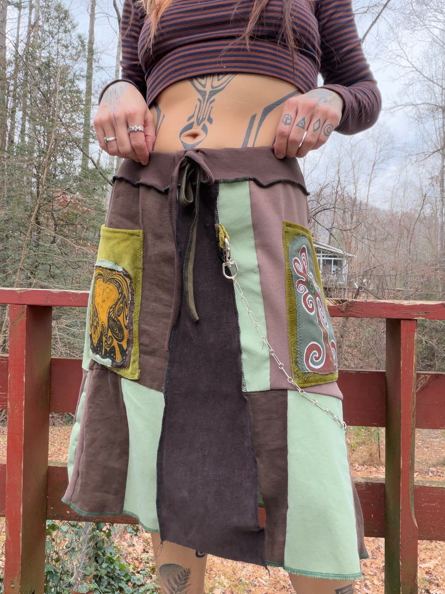 “Merge & Mend” Midi Artsy Skirt with Chain ~*