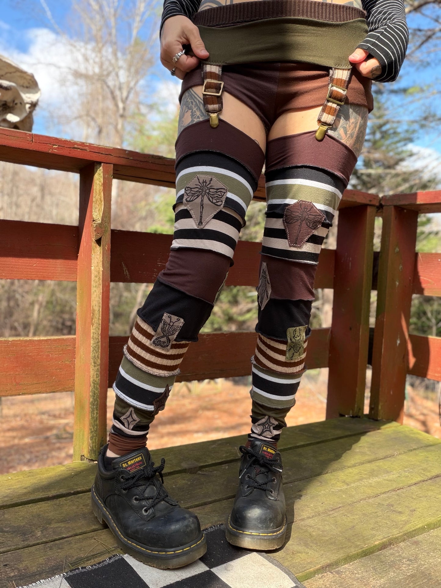 Earth Collage Leg Warmers With Garter Belt
