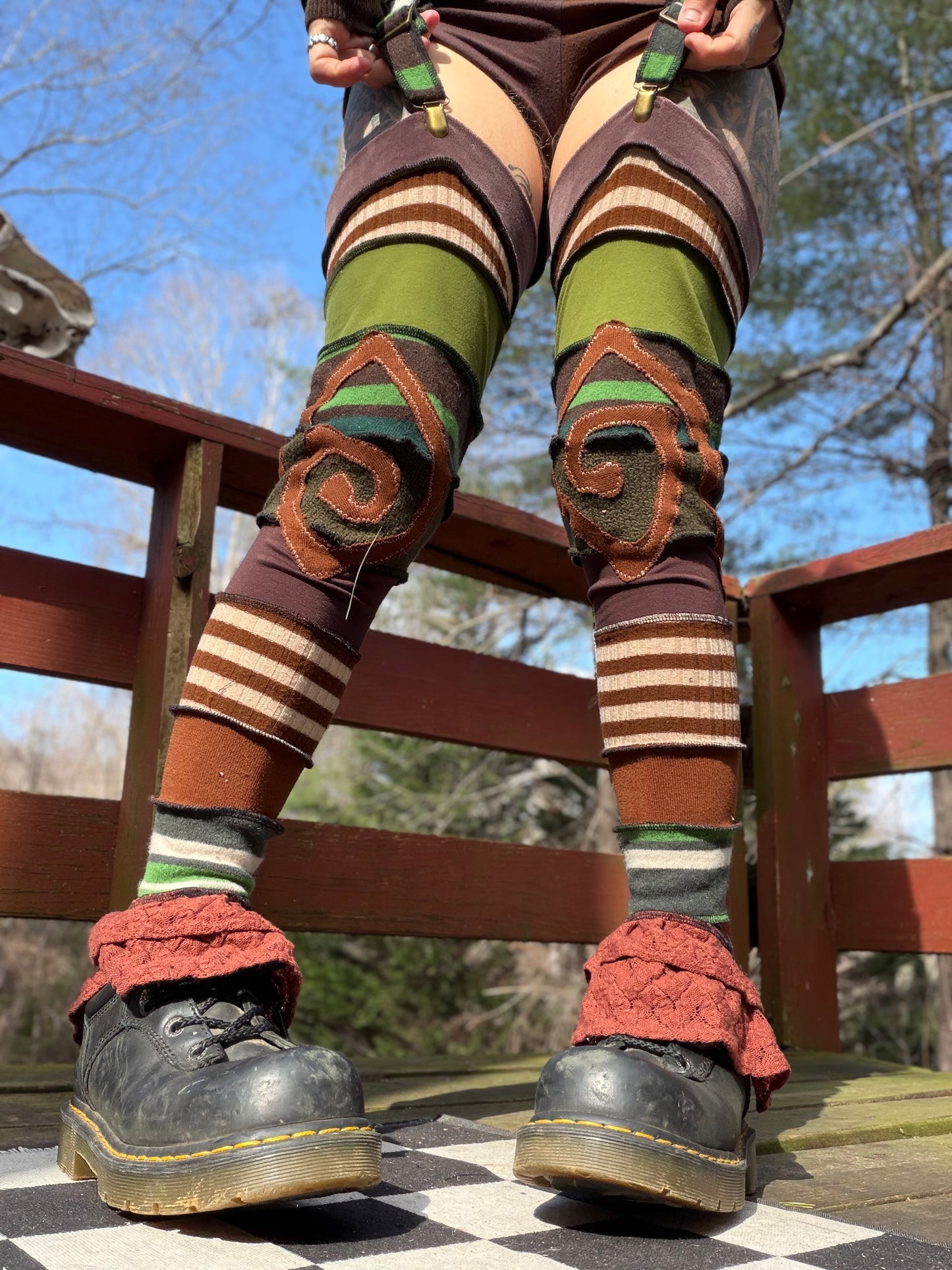 Forest Swirl Ruffle Leg Warmers with Garter Belt