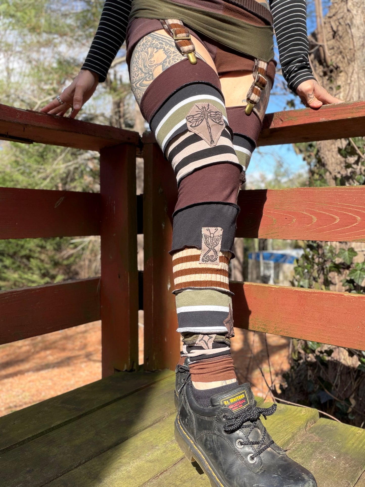 Earth Collage Leg Warmers With Garter Belt