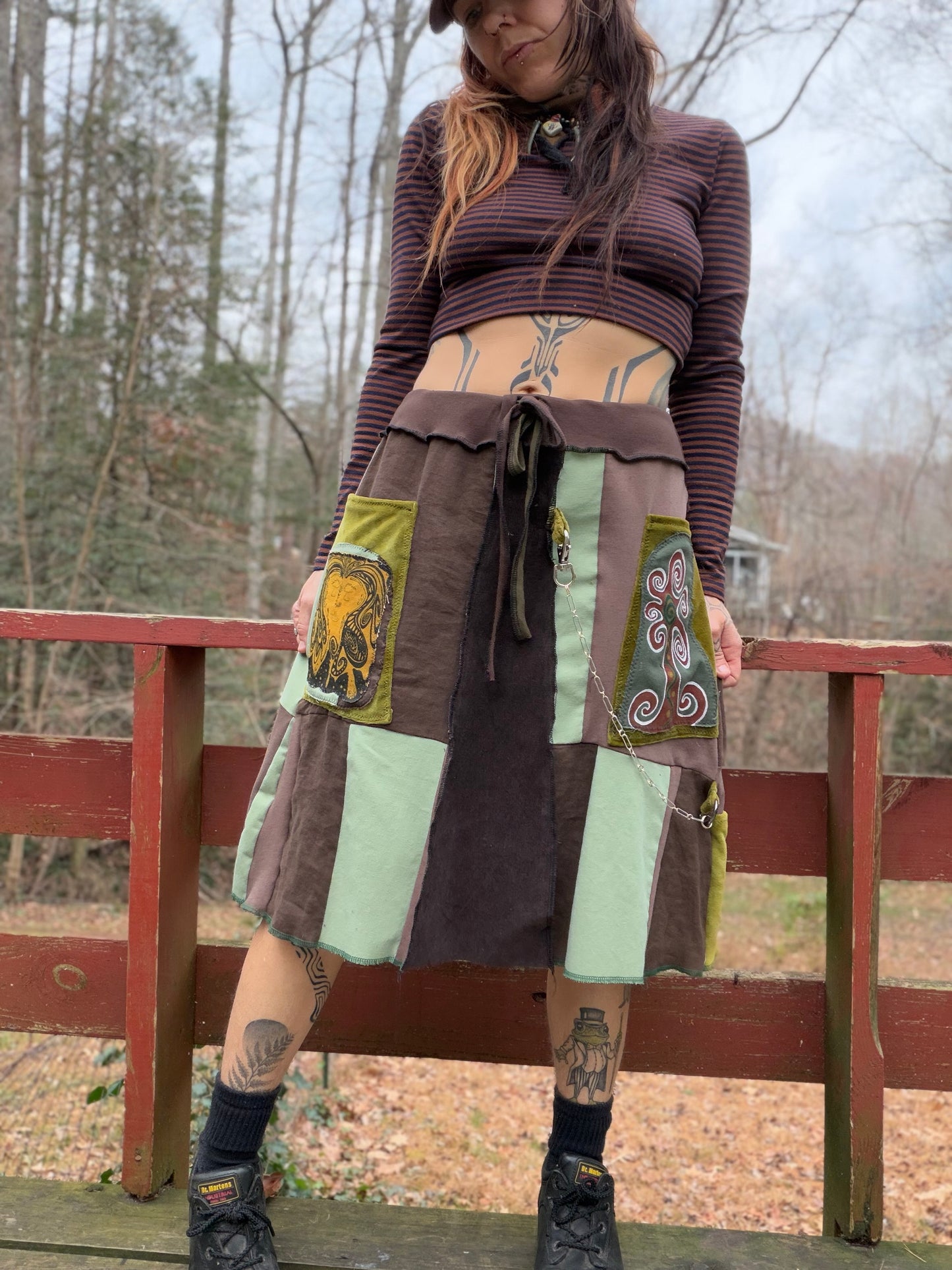 “Merge & Mend” Midi Artsy Skirt with Chain ~*