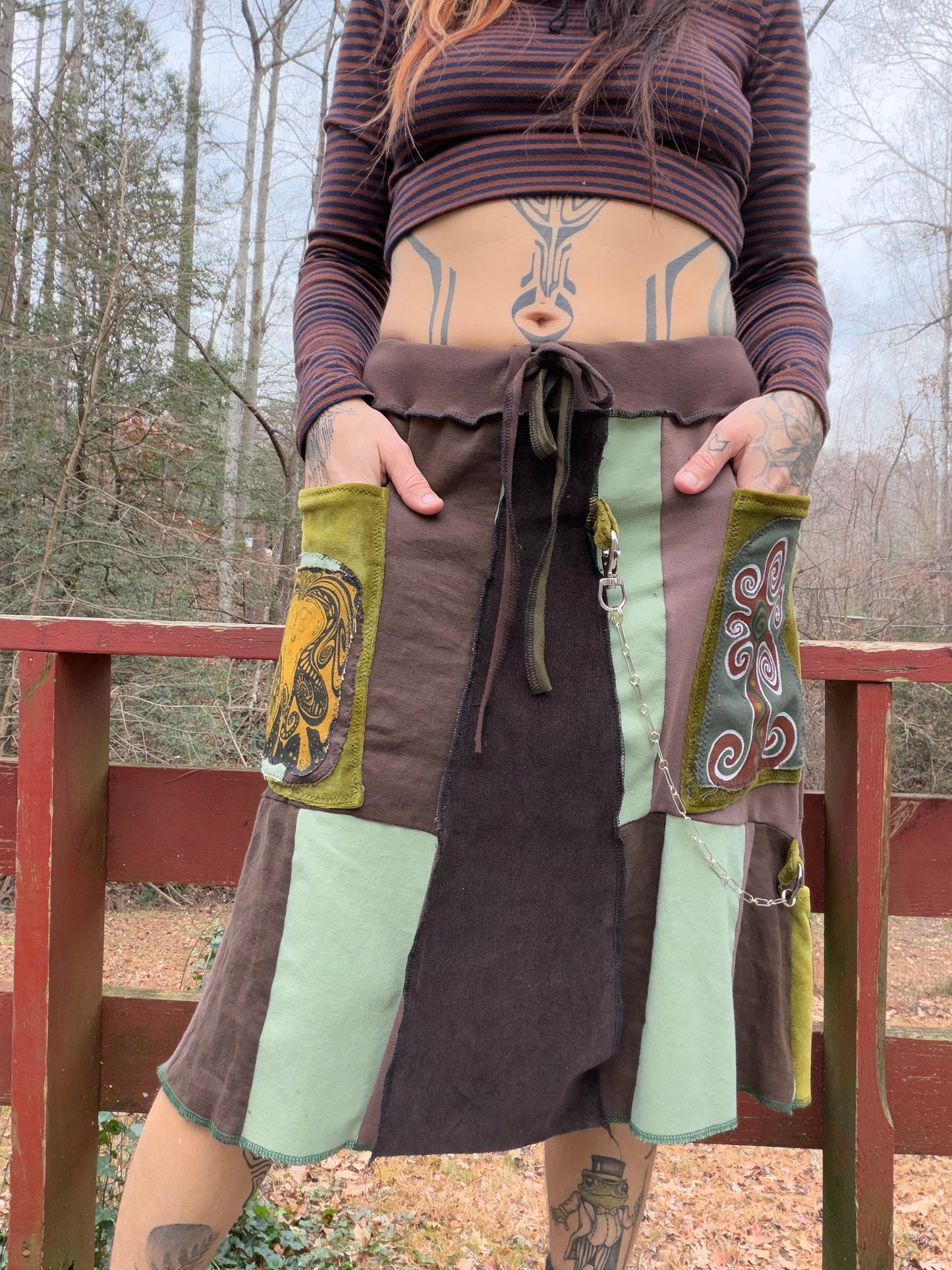 “Merge & Mend” Midi Artsy Skirt with Chain ~*