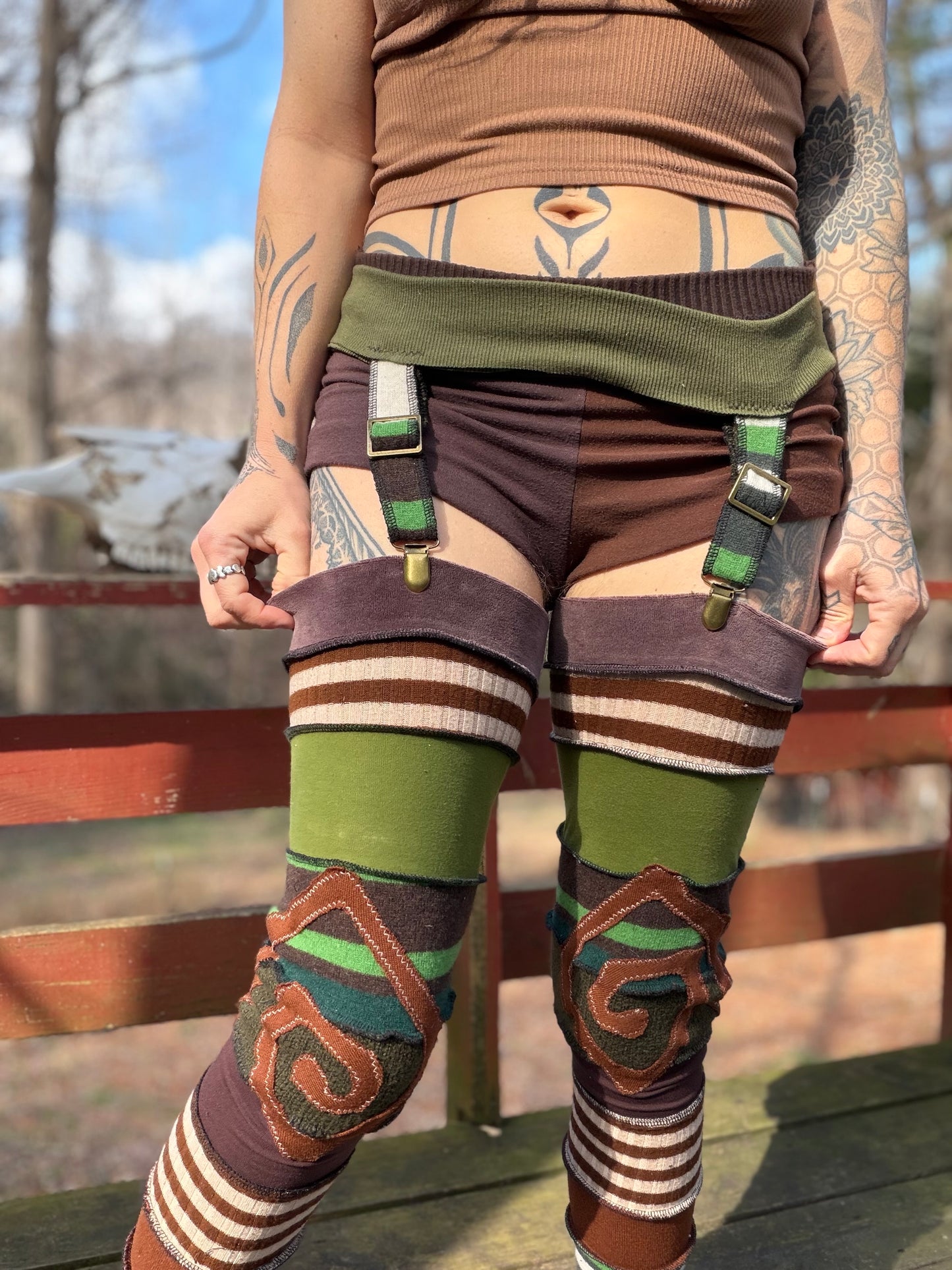 Forest Swirl Ruffle Leg Warmers with Garter Belt