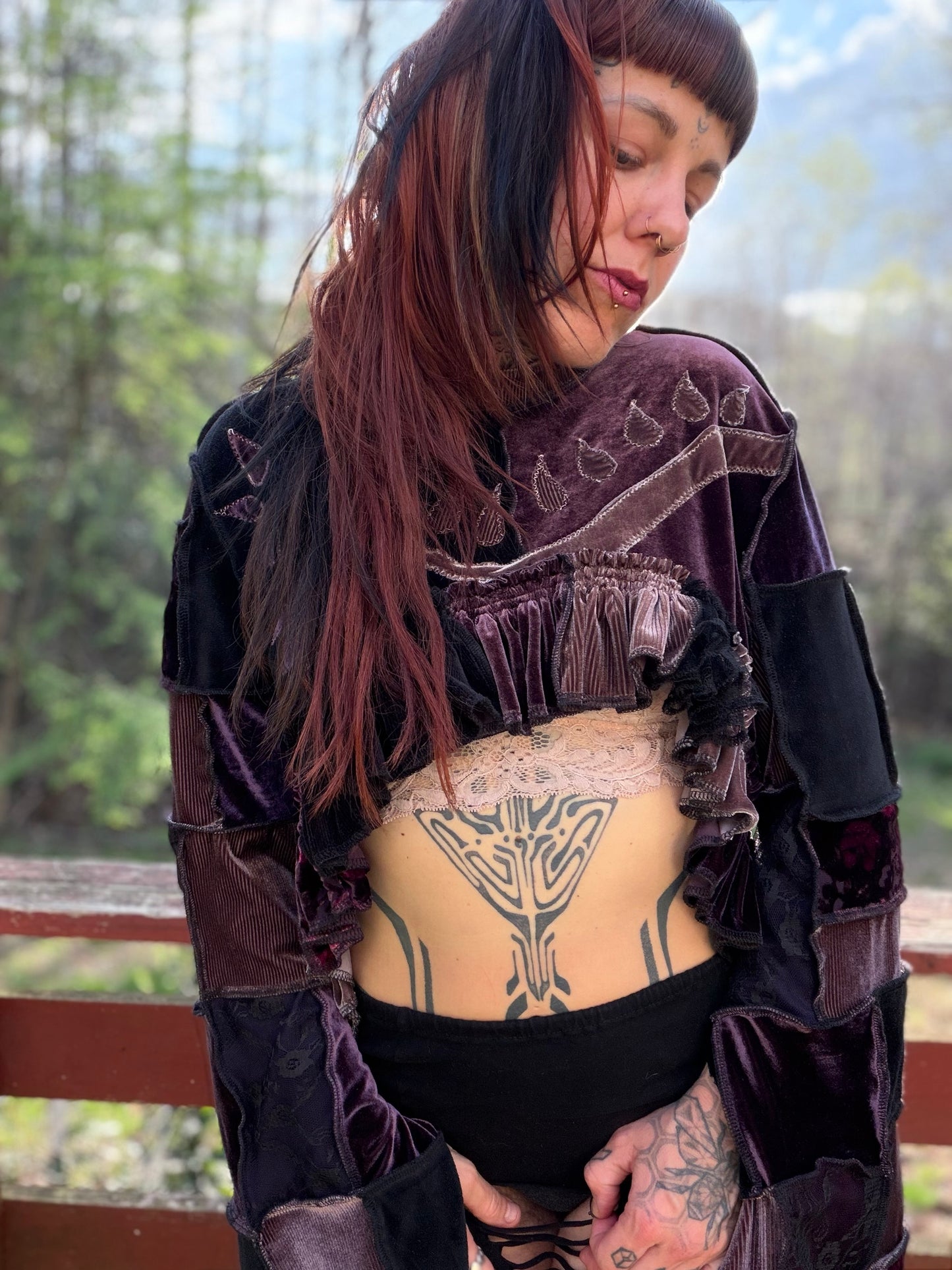 Goth Plum Velvet Fern Bolero