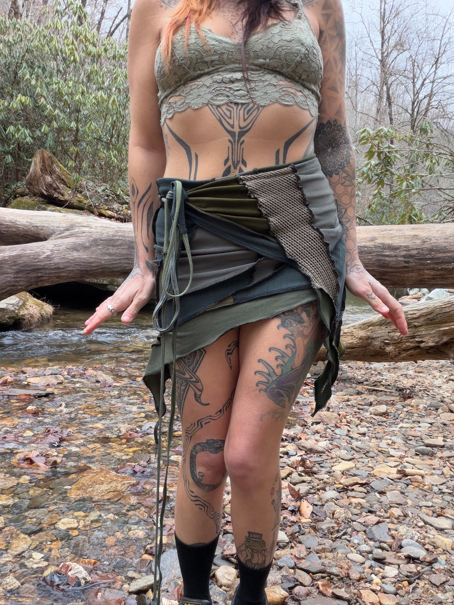 Moss Goddess Wrap Mini Skirt