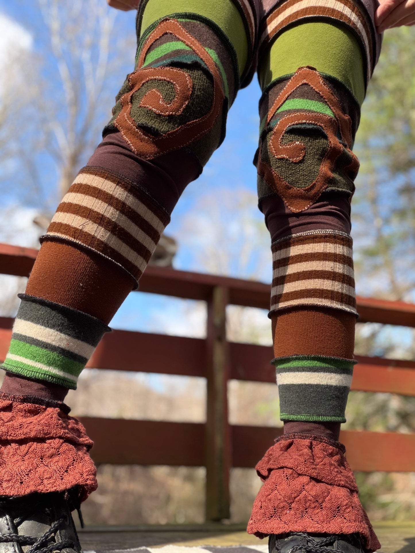 Forest Swirl Ruffle Leg Warmers with Garter Belt