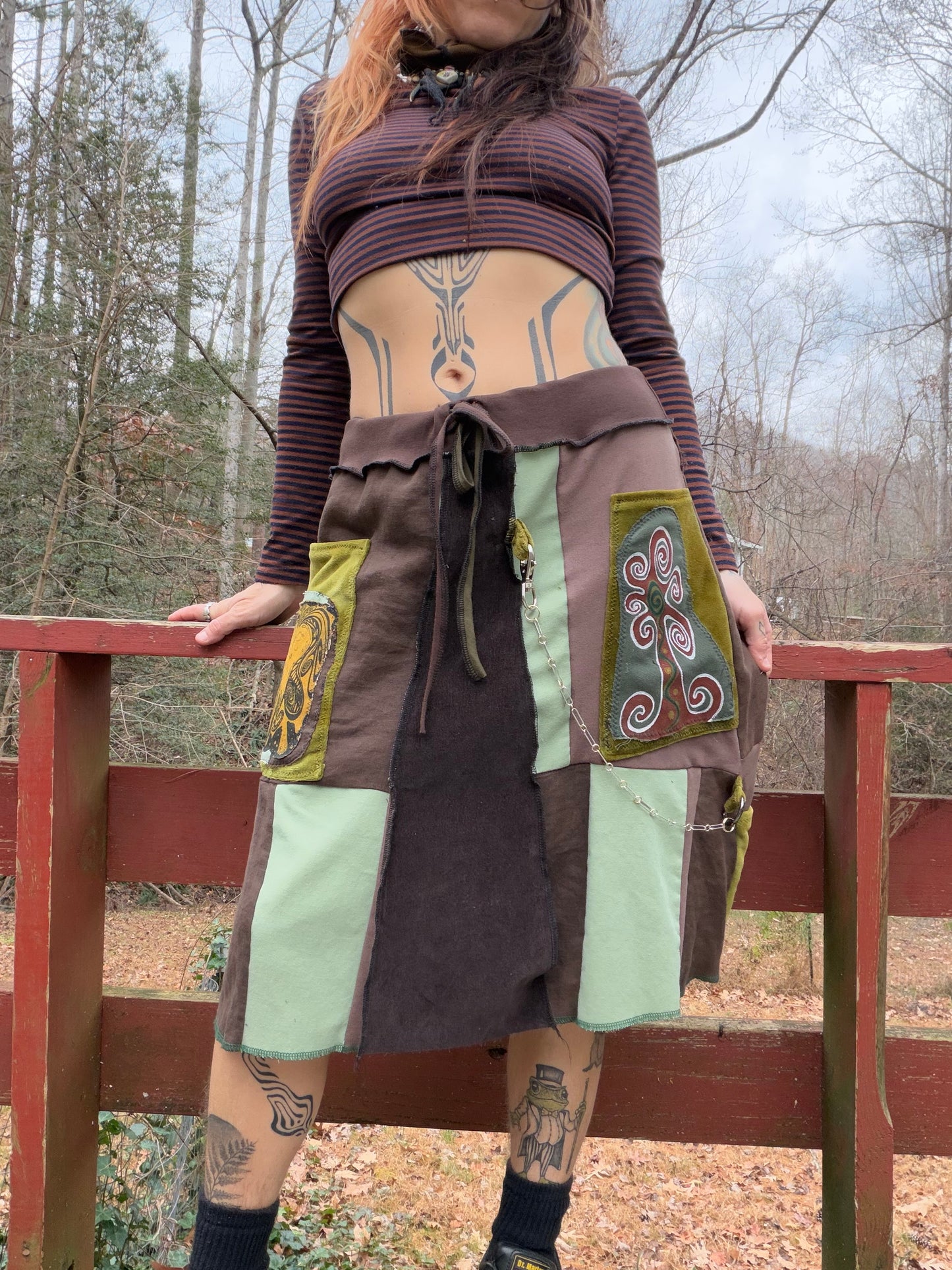 “Merge & Mend” Midi Artsy Skirt with Chain ~*